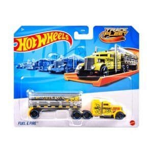 Hot Wheels Track Fleet – Fuel & Fire 1:64 Die-Cast Cab & Trailer Truck