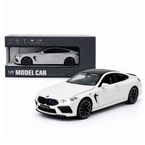 1:24 Scale BMW M8 Manhart – White | Premium Metal Die-Cast Car with Openable Doors, Pull-Back Action, Lights & Sound (India)