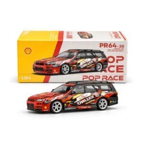 Pop Race Shell Valino Stagea R34 “Driftagea34” by Pluto Mok – 1:64 Scale Die-Cast Model (Opening Hood, PR640038)