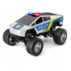 1:64 Police Monster Cyber Truck Mini Alloy RC Drift Car with Mobile App Control – 2.4GHz Rechargeable Desktop Racing Car- White
