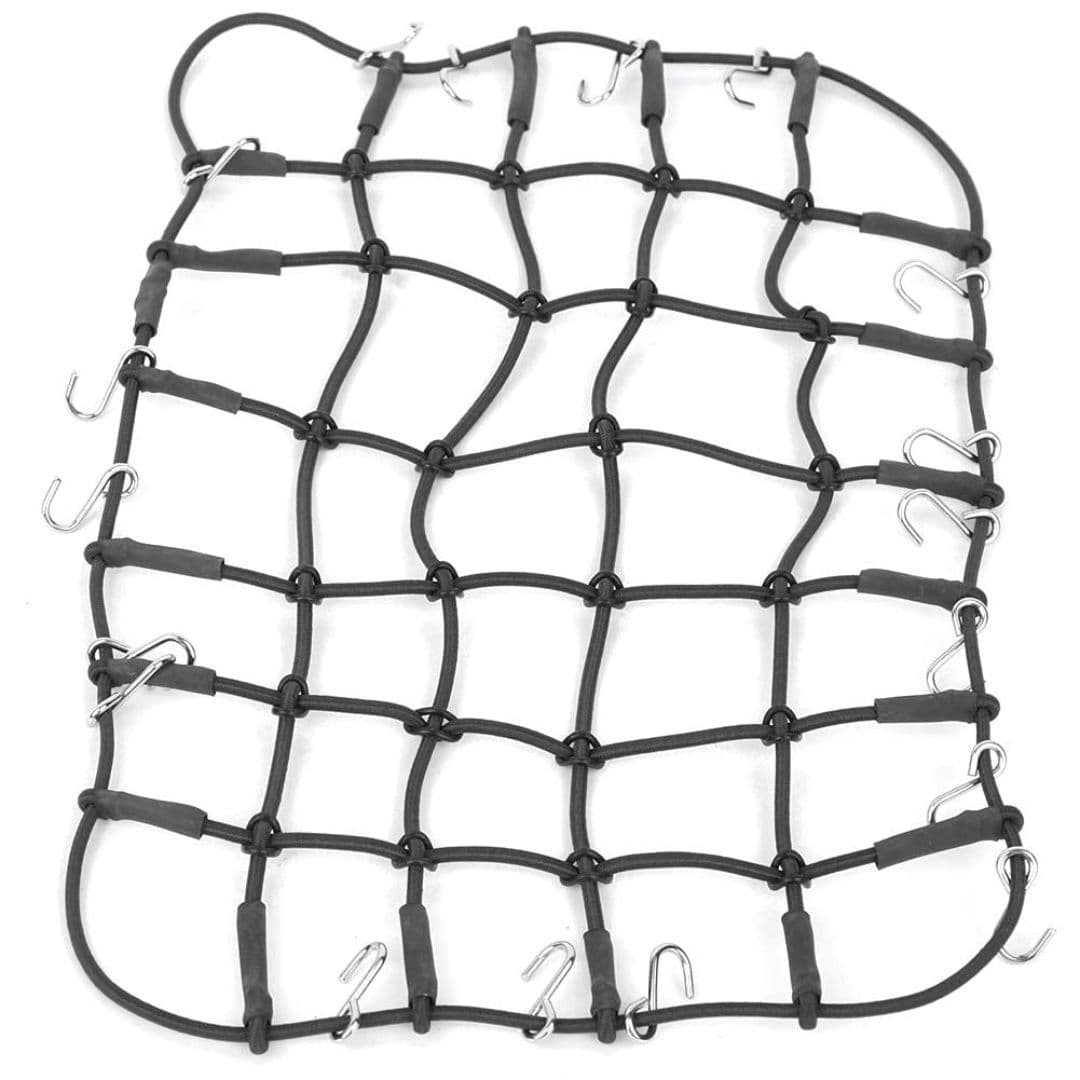 RC Elastic Roof Rack Luggage Net with Metal Hooks (Black) for 1/6, 1/7, 1/8 & 1/10 Scale RC Crawlers