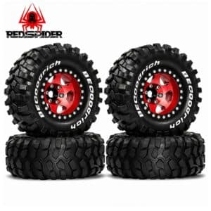 Red Spider 1.9-Inch Red Beadlock Wheels with 95mm Crawler Tires (Set of 4)