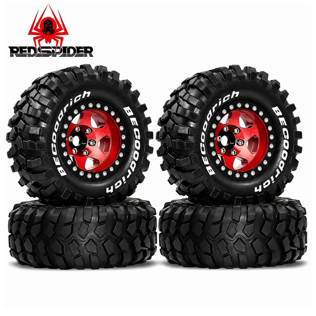 Red Spider 1.9-Inch Red Beadlock Wheels with 95mm Crawler Tires (Set of 4)