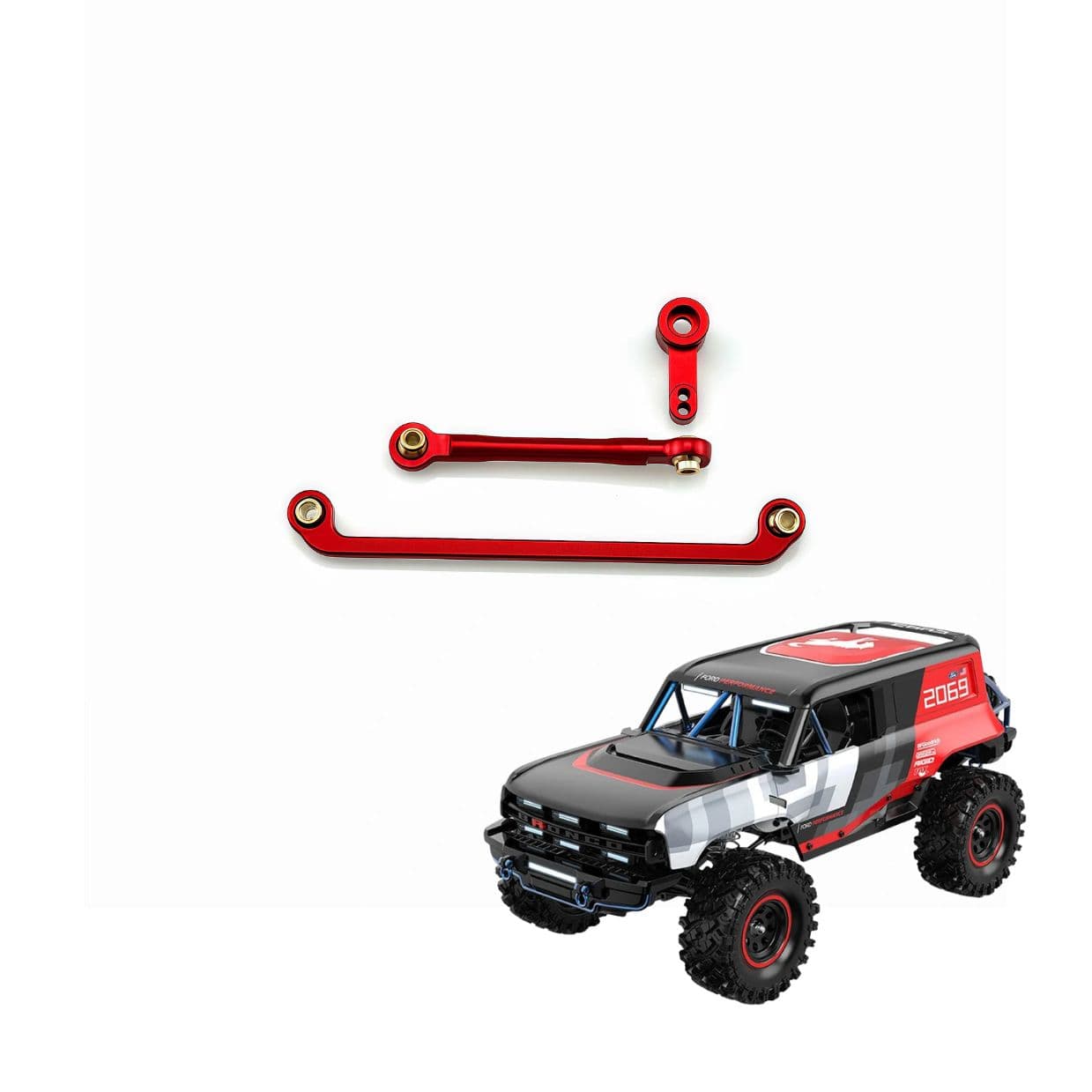 MJX H18P Metal Steering Tie Rod, Drag Link & Servo Arm Set Red | 1/18 Upgrade
