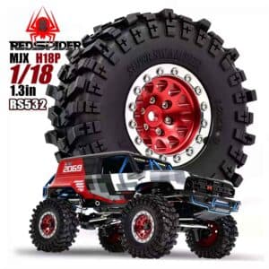 RED Spider 1.3-Inch Beadlock Wheels & Crawler Tires for 1/18 RC Cars – Red & Black