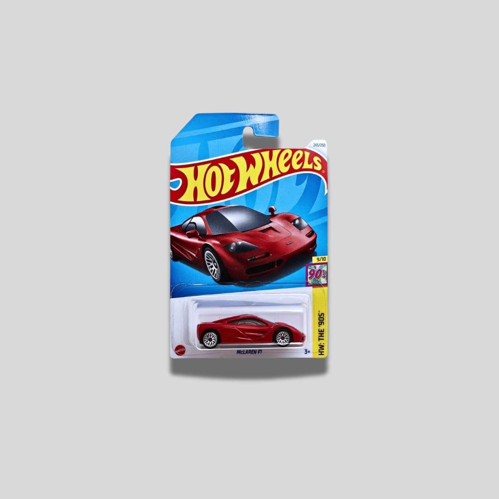 Hot Wheels 2024 McLaren F1 – HW: The ’90s 9/10 – Mainline Q Case – International Card 243/250 – 1:64 Scale (Red)