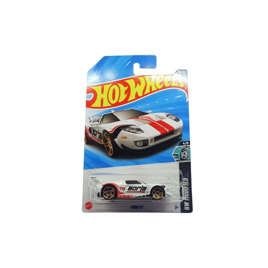 Hot Wheels Ford GT – Borla Racing Livery | 2025 HW Modified 4/5 | Collector #84/250 – White with Red Stripes
