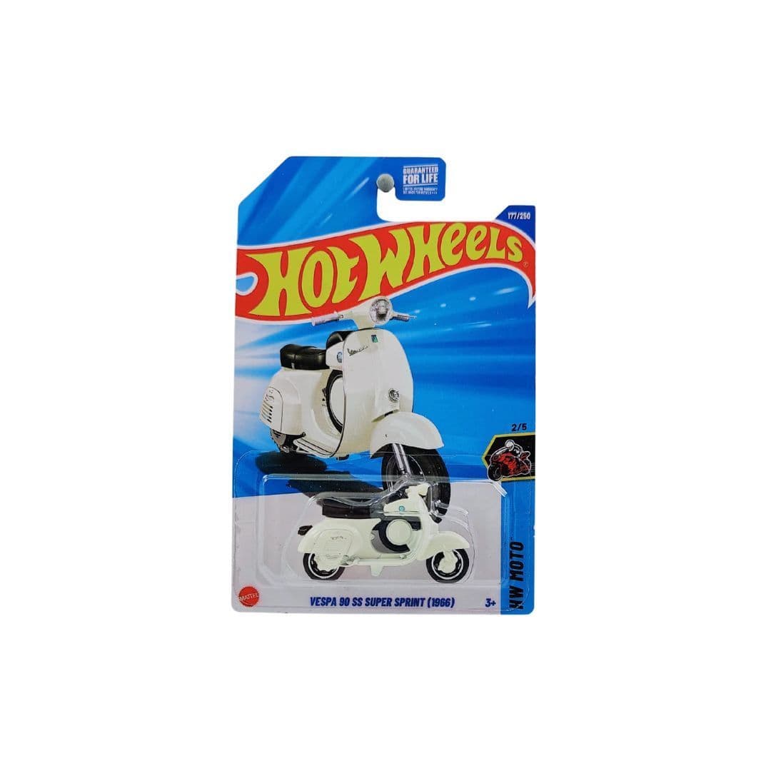 Hot Wheels Vespa 90 SS Super Sprint (1966) – White | HW Moto 2/5 | Collector #177/250 – 2025 USA Card
