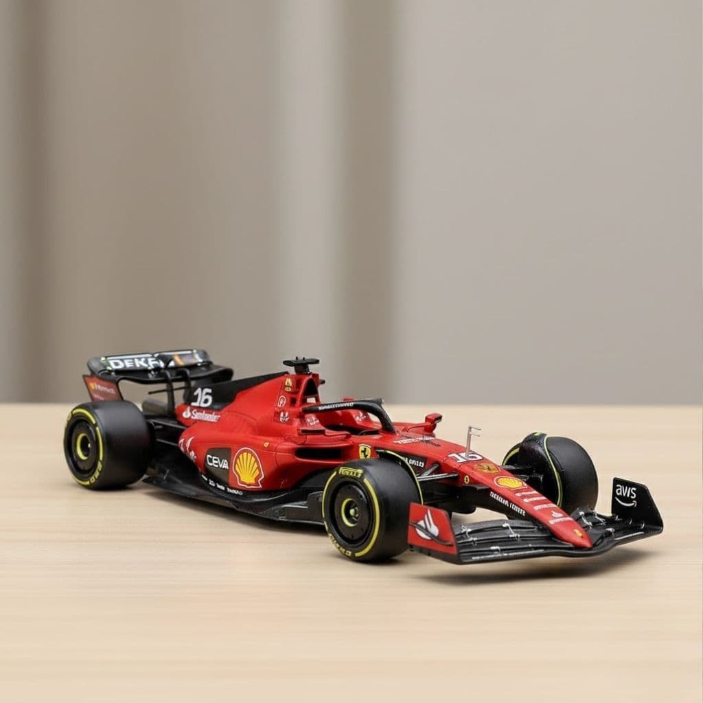 Bburago Ferrari SF-23 F1 Charles Leclerc #16 Diecast Car 1:24 Scale with Helmet – Official 2023 Model