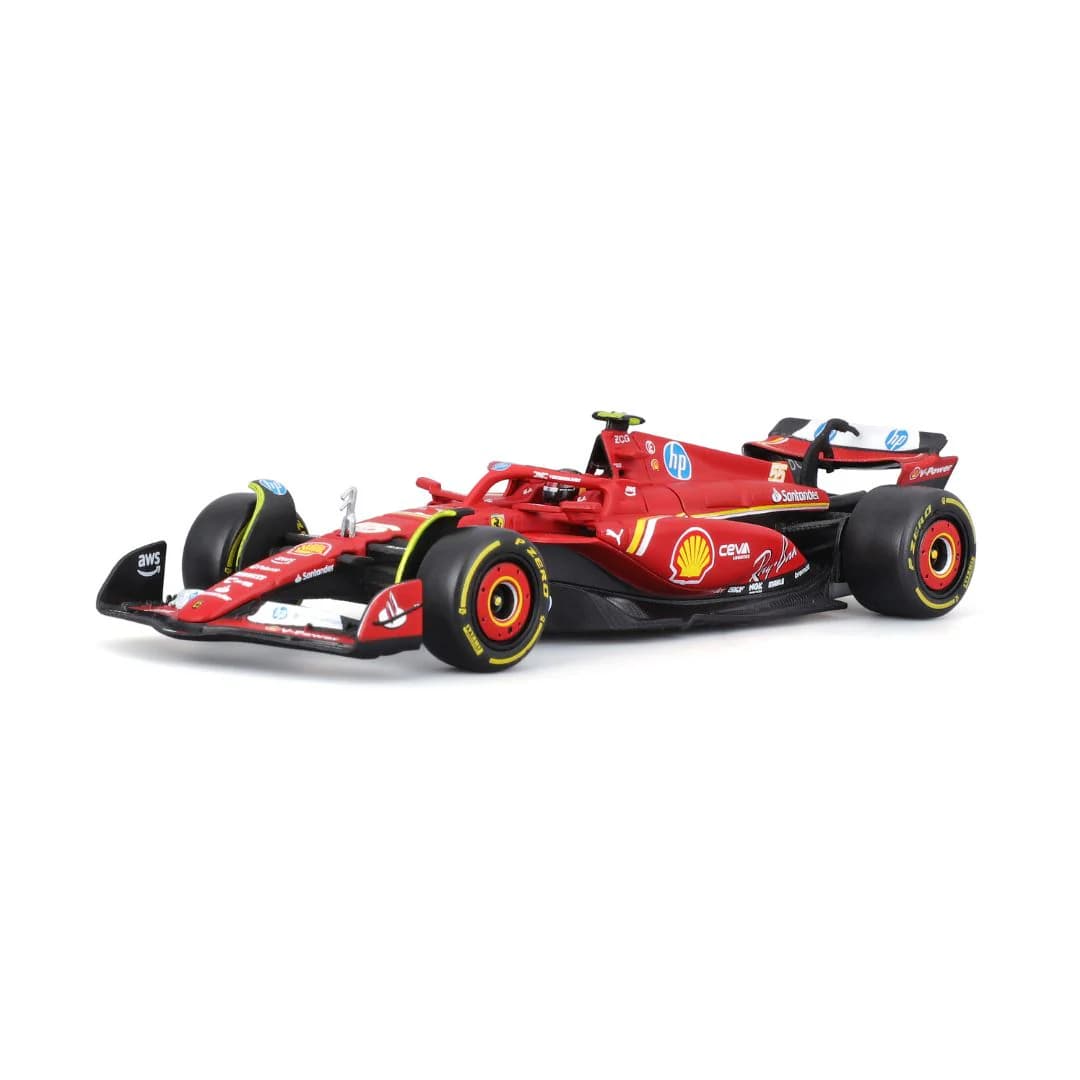 Bburago Ferrari SF-24 Carlos Sainz #55 Diecast Car 1:43 Scale with Helmet – Official Formula 1 2024 Model