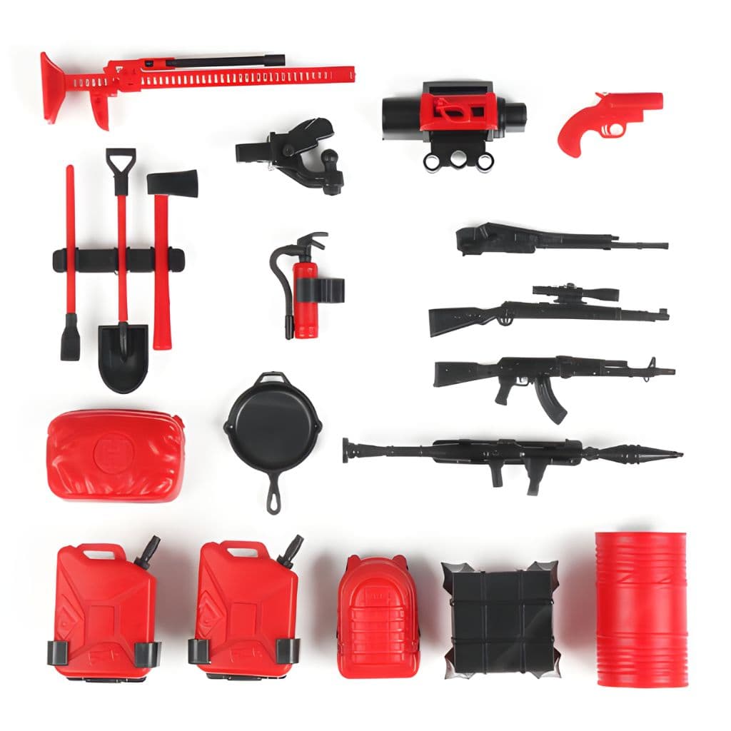 MN Model 1:12 RC Car Accessory Kit – Tools, Weapons, Fuel Cans & More