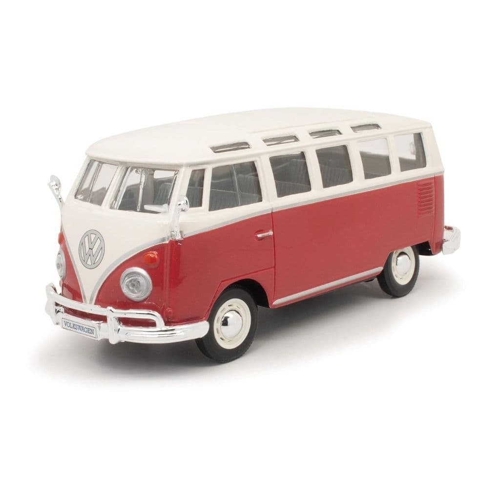 Maisto Volkswagen Van Samba Red 1:25 Scale Diecast Model Car – Classic VW Bus Collectible