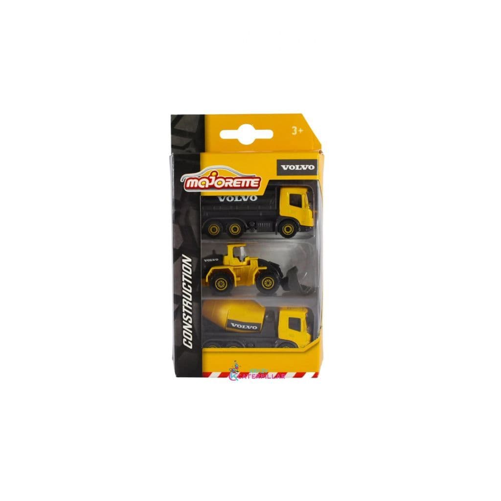Majorette Volvo Construction 3-Pack Diecast Model Set – Excavator, Concrete Mixer & Articulated Hauler (Set II)