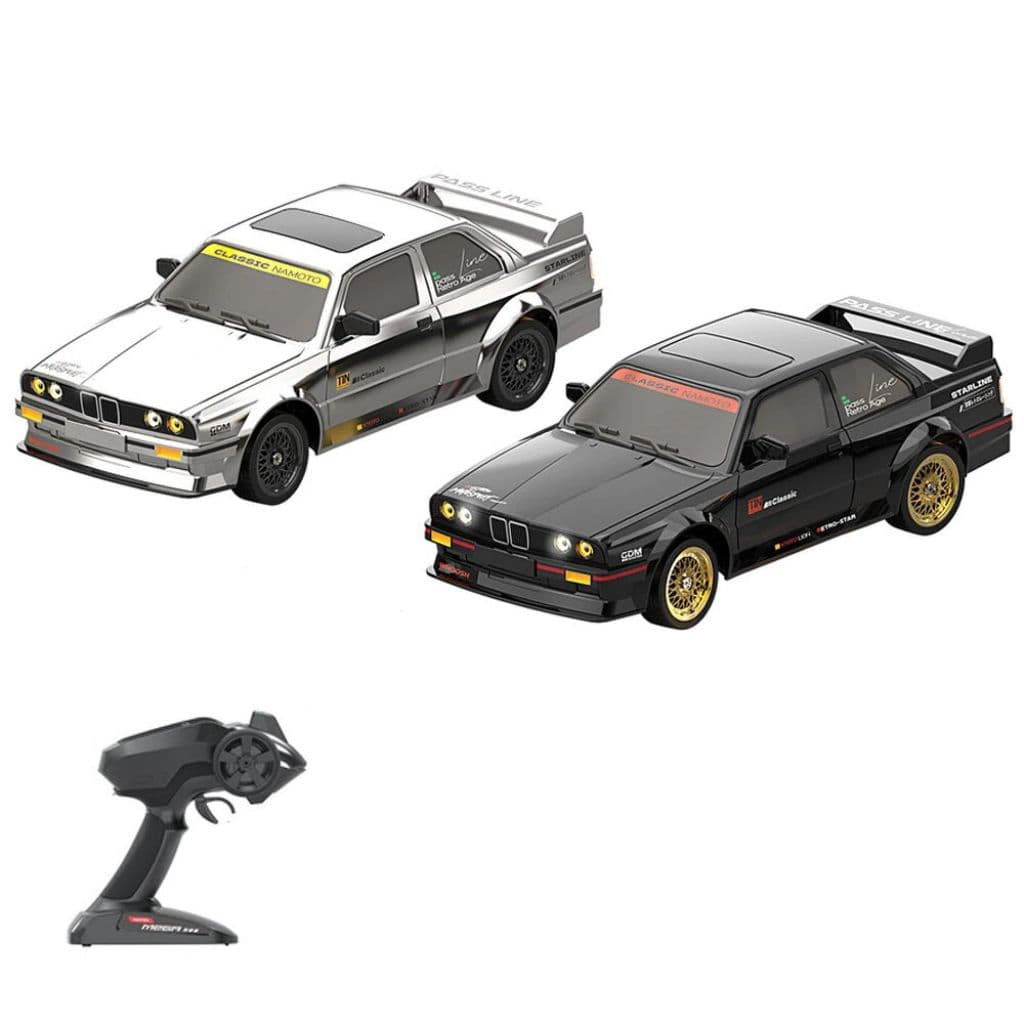WHOOSH DC162A BMW E30 RTR 1/16 4WD Drift RC Car with ESP Gyro – 50km/h High Speed Racing Car (Black/Silver)