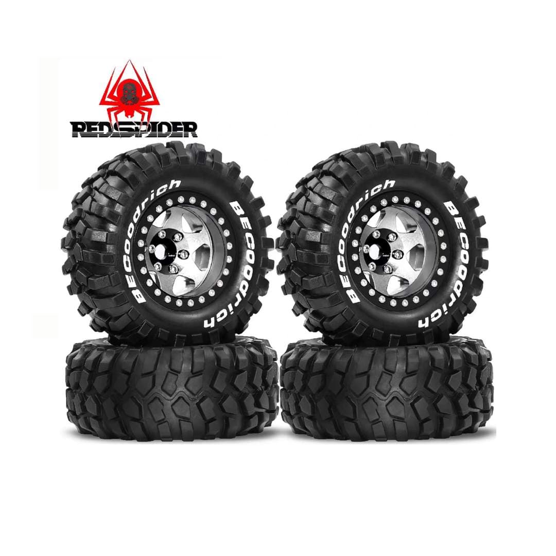 Red Spider 1.9-Inch Silver Beadlock Wheels with 95mm Crawler Tires (Set of 4)