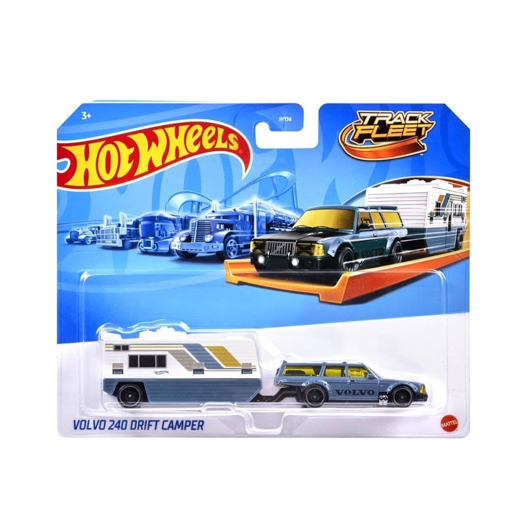 Hot Wheels Track Fleet – Volvo 240 Drift Camper 1:64 Die-Cast Cab & Trailer