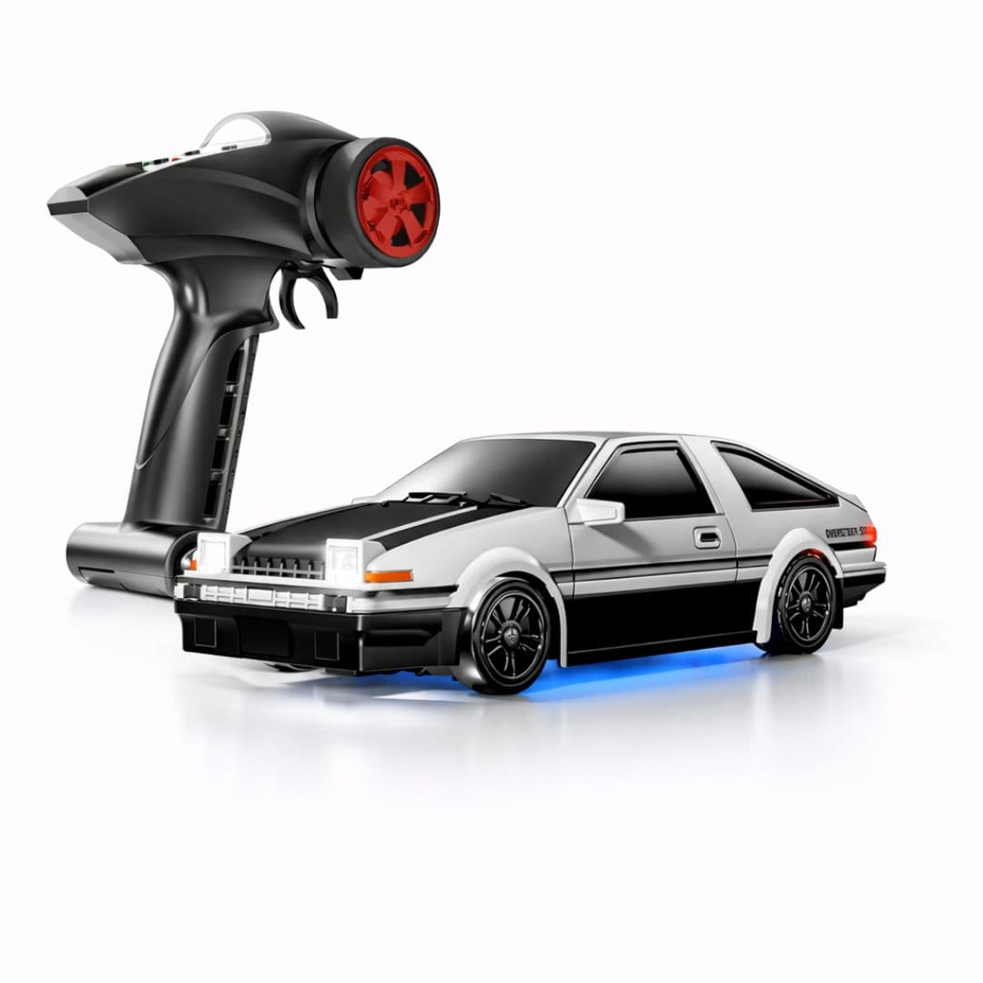 88RC Toyota AE86-Style 1:43 4WD RC Drift Car with Gyro, Alloy Body & LED Lights – White / Black (India)