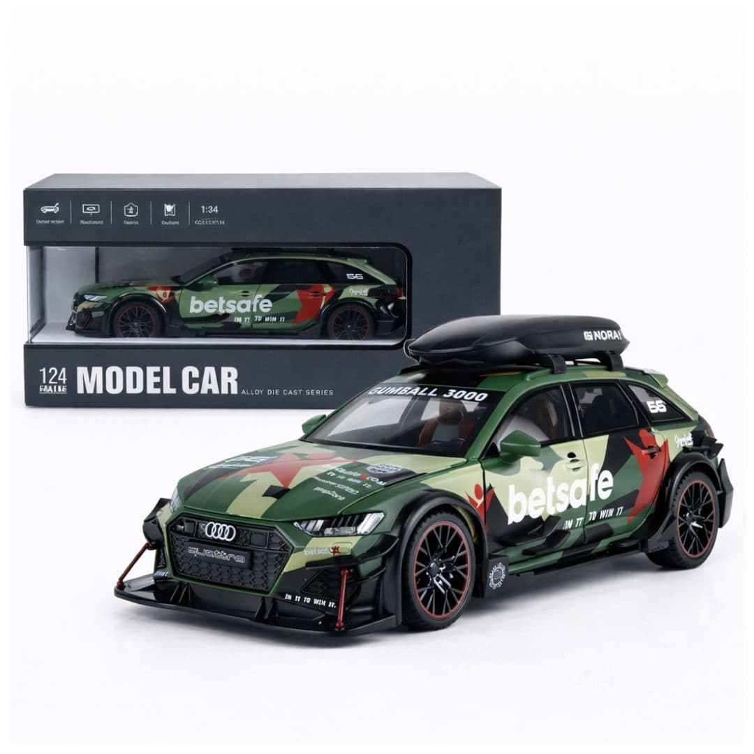 1:24 Scale Audi RS6 Modified Sport – Camo Green | Big Size Metal Die-Cast Car with Openable Doors, Pull-Back, Lights & Sound (India)