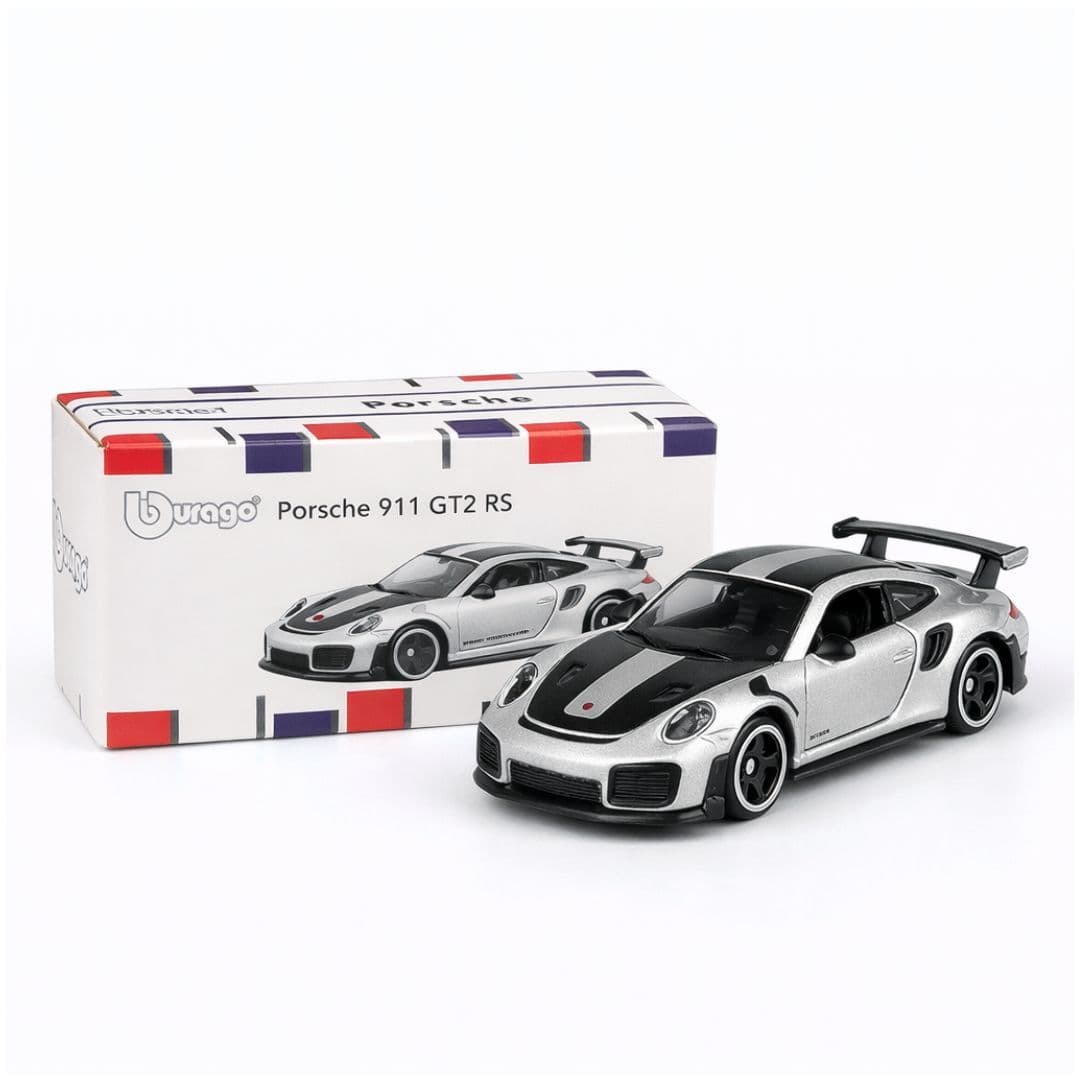Bburago Porsche 911 GT2 RS – Silver | 1:64 Scale Official Die-Cast Sports Car Model