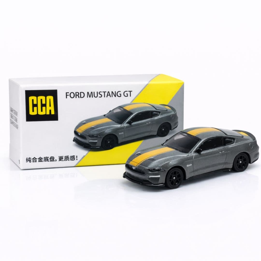 CCA Ford Mustang GT S06-01 – Grey with Yellow Stripes | 1:64 Scale Premium Die-Cast Muscle Car (India)