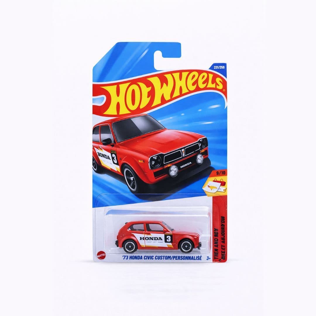 Hot Wheels ’73 Honda Civic Custom – Red | 1:64 Scale Diecast | Then and Now Series | Mainline | 231/250 (Imported)