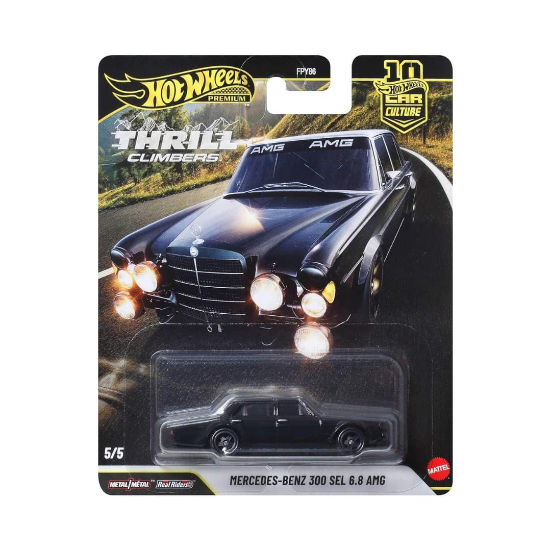 Hot Wheels Premium Mercedes-Benz 300 SEL 6.8 AMG – Thrill Climbers Car Culture 1:64 Die-Cast (Real Riders, Metal/Metal)