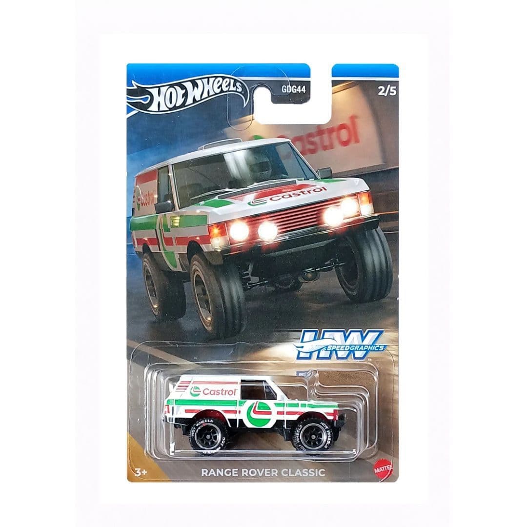 Hot Wheels Range Rover Classic – Castrol Livery | 1:64 Scale Die-Cast | HW Speed Graphics 2/5 (White/Green)