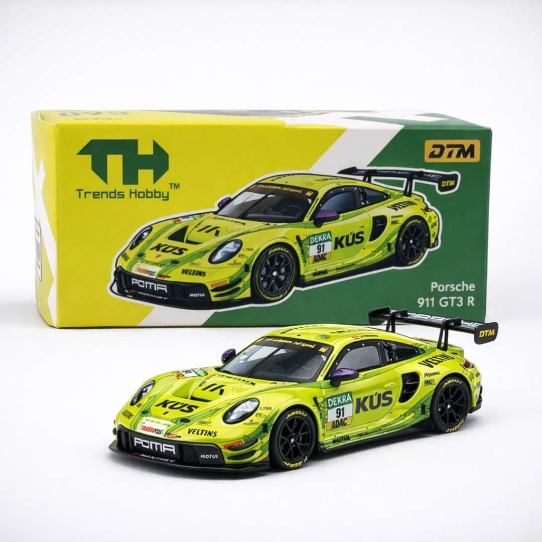 Trends Hobby Porsche 911 GT3 R DTM 2024 Yellow – 1:64 Diecast Model Car