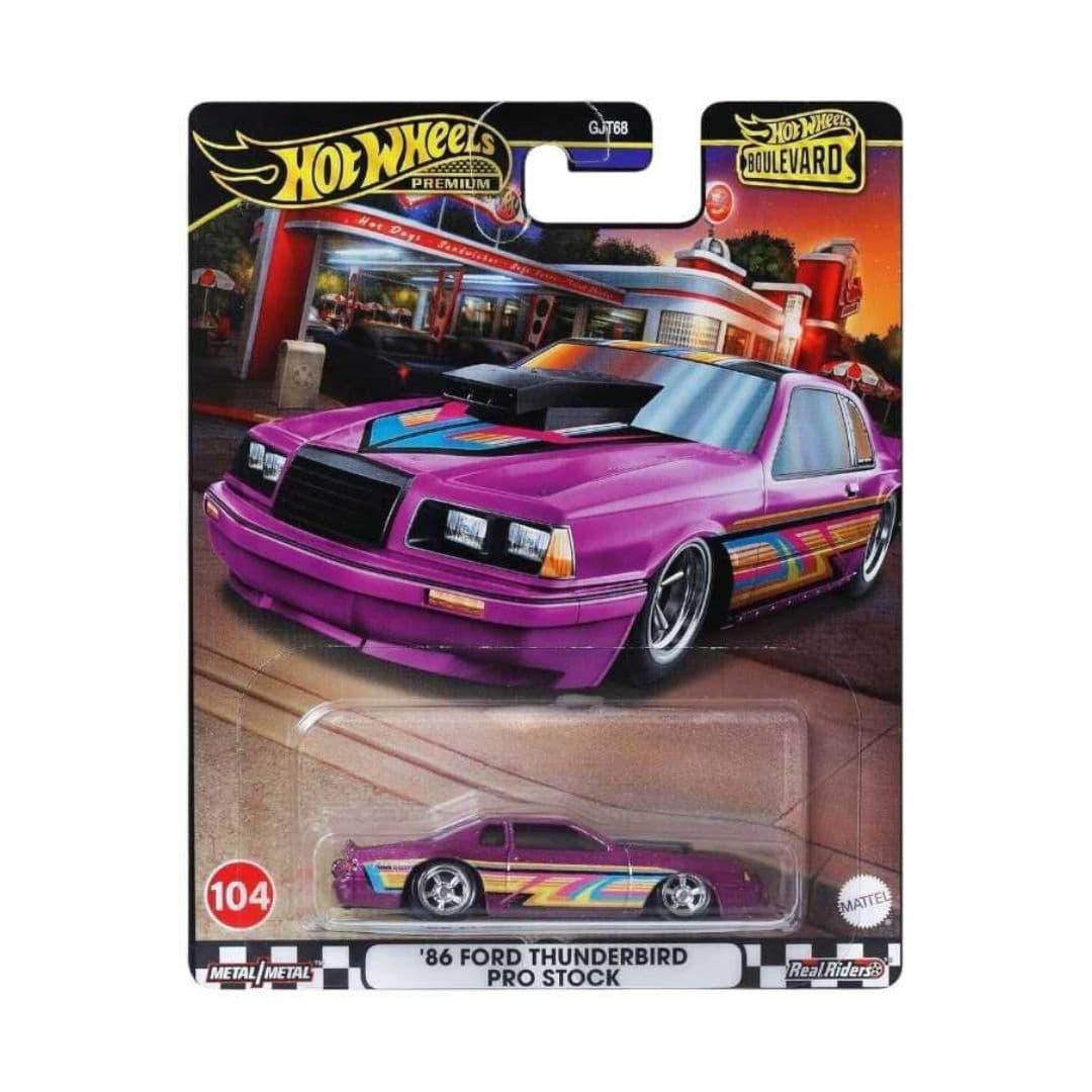 Hot Wheels ’86 Ford Thunderbird Pro Stock – Boulevard Series #104 | Premium 1:64 Die-Cast Car | Metal/Metal | Real Riders