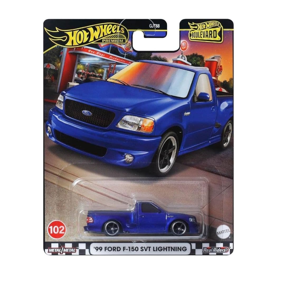Hot Wheels Boulevard ’99 Ford F-150 SVT Lightning – #102 | Premium 1:64 Die-Cast Pickup | Metal/Metal | Real Riders