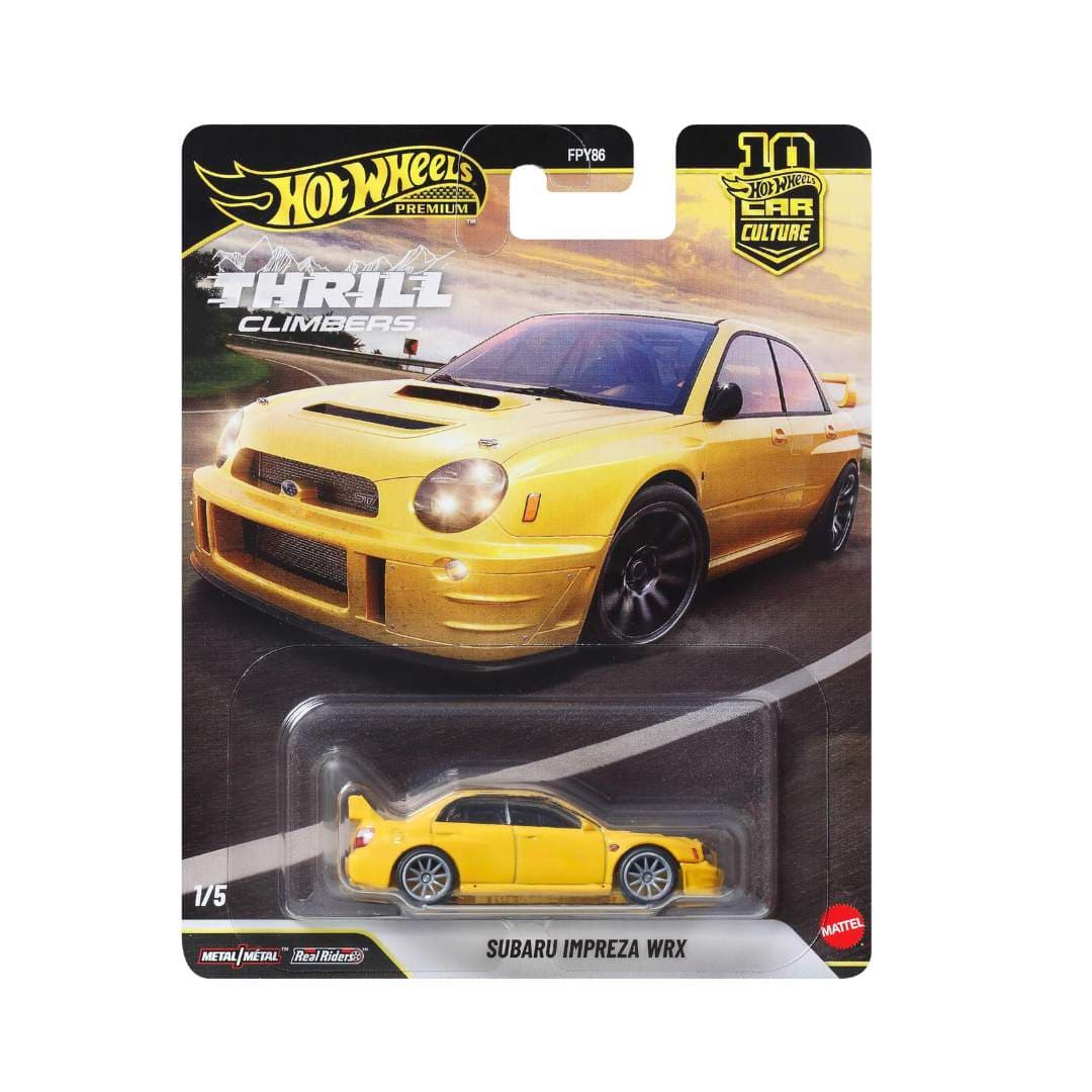 Hot Wheels Premium Car Culture Subaru Impreza WRX – Thrill Climbers 1:64 Scale Die-Cast Collectible (Real Riders, Metal/Metal)