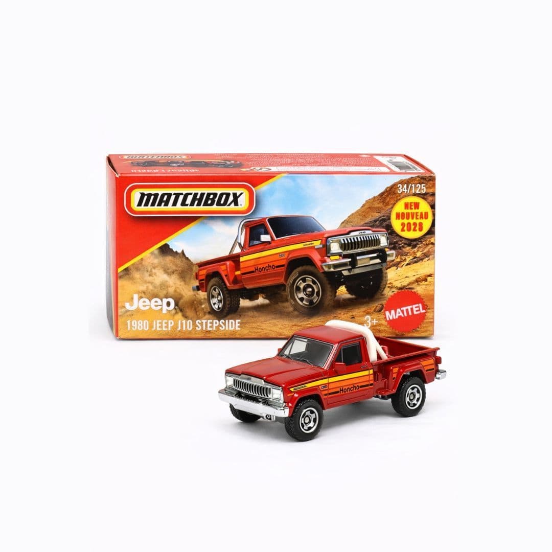 Matchbox 1980 Jeep J10 Stepside – Red | 1:64 Die-Cast Pickup Truck | 34/125 | Sealed Box