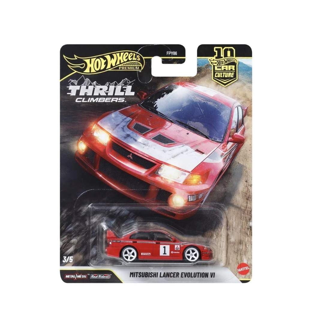 Hot Wheels Premium Mitsubishi Lancer Evolution VI – Thrill Climbers Car Culture 1:64 Die-Cast (Real Riders, Metal/Metal)