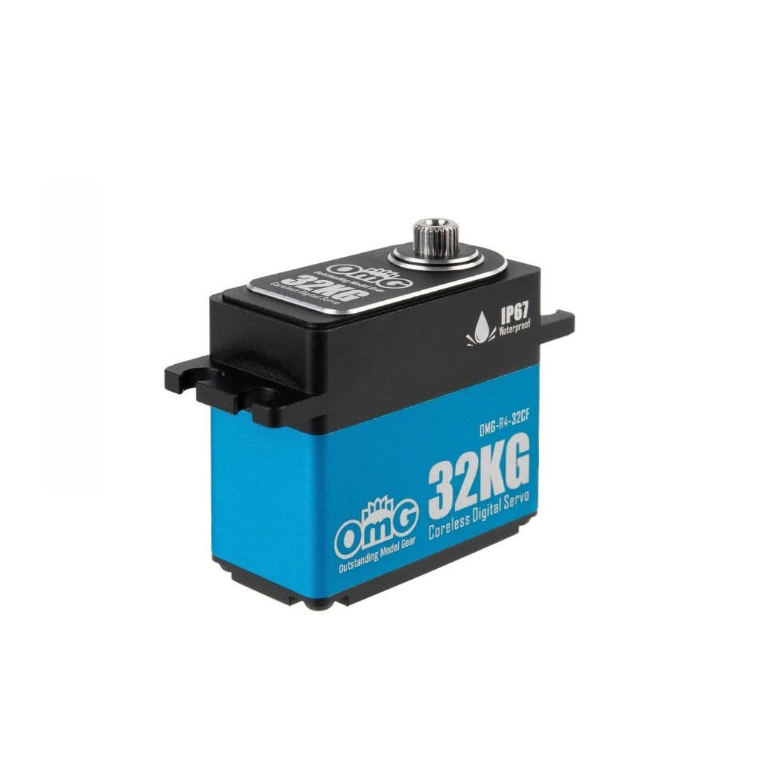 OMG R4-32CF 32KG Waterproof Brushless Coreless Digital Servo (Blue) – High Voltage Servo for 1/8 & 1/10 RC Cars